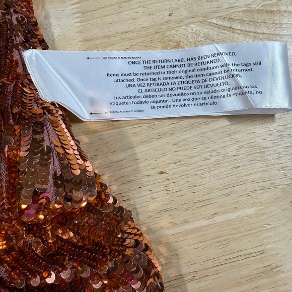 Mac Duggal NWT One Sleeve Fully Sequined High Slit Maxi Dress Copper Size 6 - Picture 9 of 10